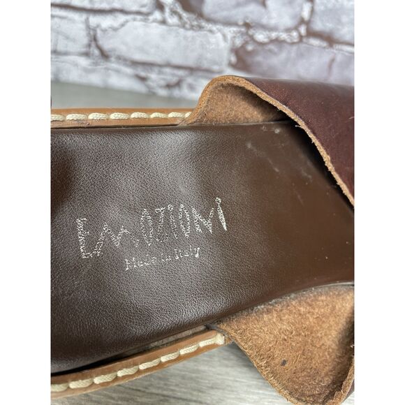 Emozioni Dark Brown Leather Slides Wedge Sandals Men Sz 45EU/12M US main image 8